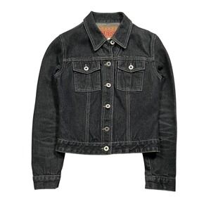 Vintage Guess Womens Denim Jacket‎ Dark Wash Trucker Style Size Small Black